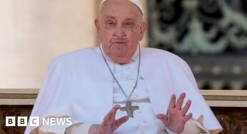 Pope Francis waves to crowd in first public appearance since leaving hospital